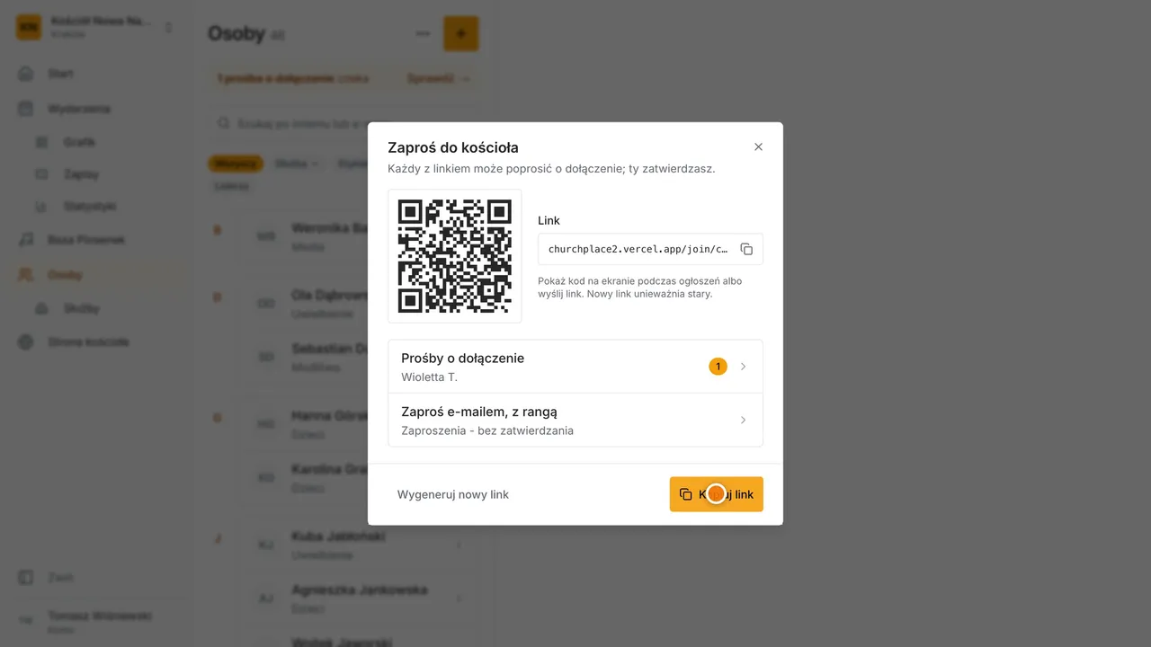 Krok 4: Drugi: link i kod QR. Wyślij go na grupę albo pokaż w kościele.