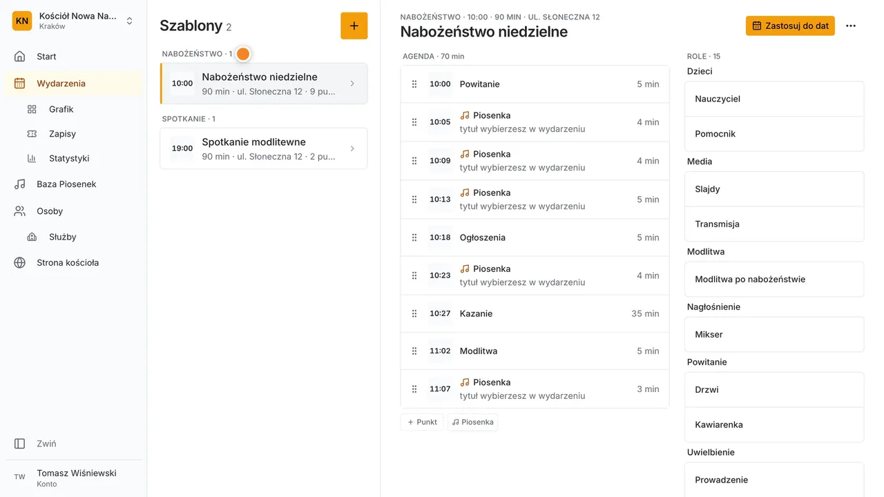 Krok 2: W Wydarzeniach kliknij trzy kropki, a potem Szablony.