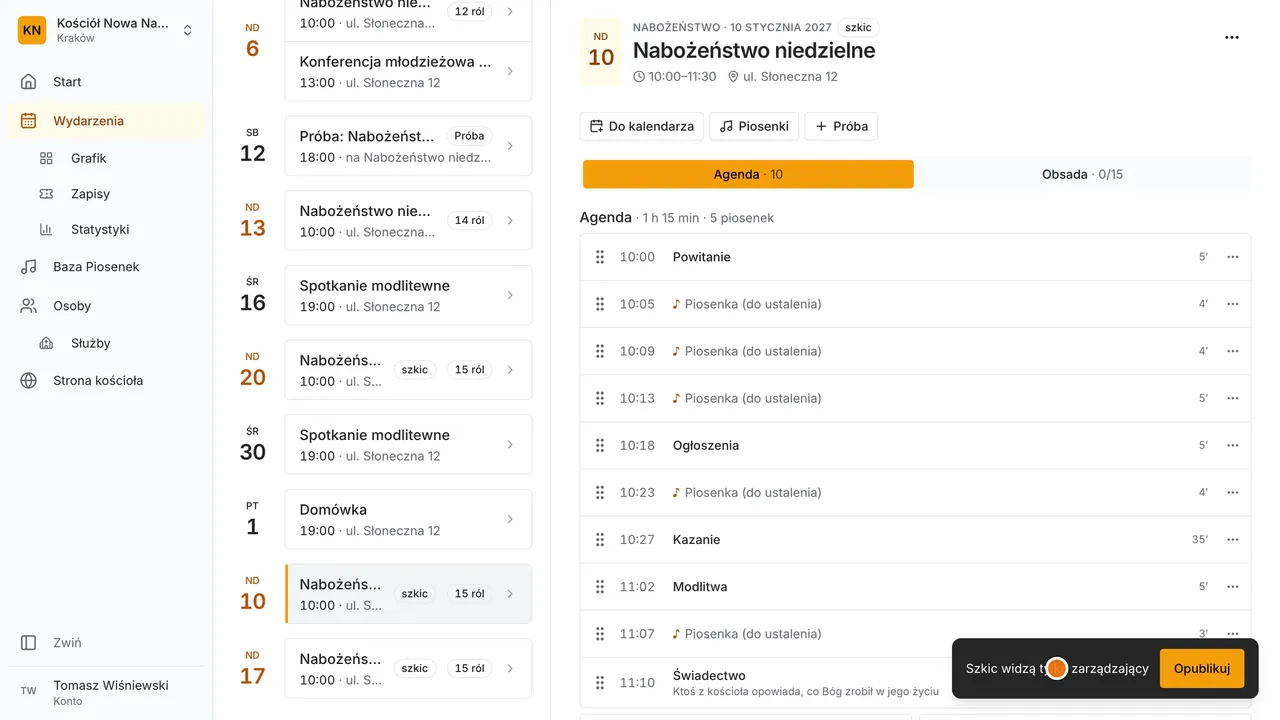Krok 6: Nowe wydarzenia są szkicami. Widzą je tylko zarządzający.