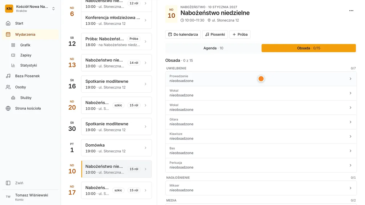 Krok 9: Teraz możesz obsadzić role. W Obsadzie wybierzesz ludzi i wyślesz im zaproszenia.