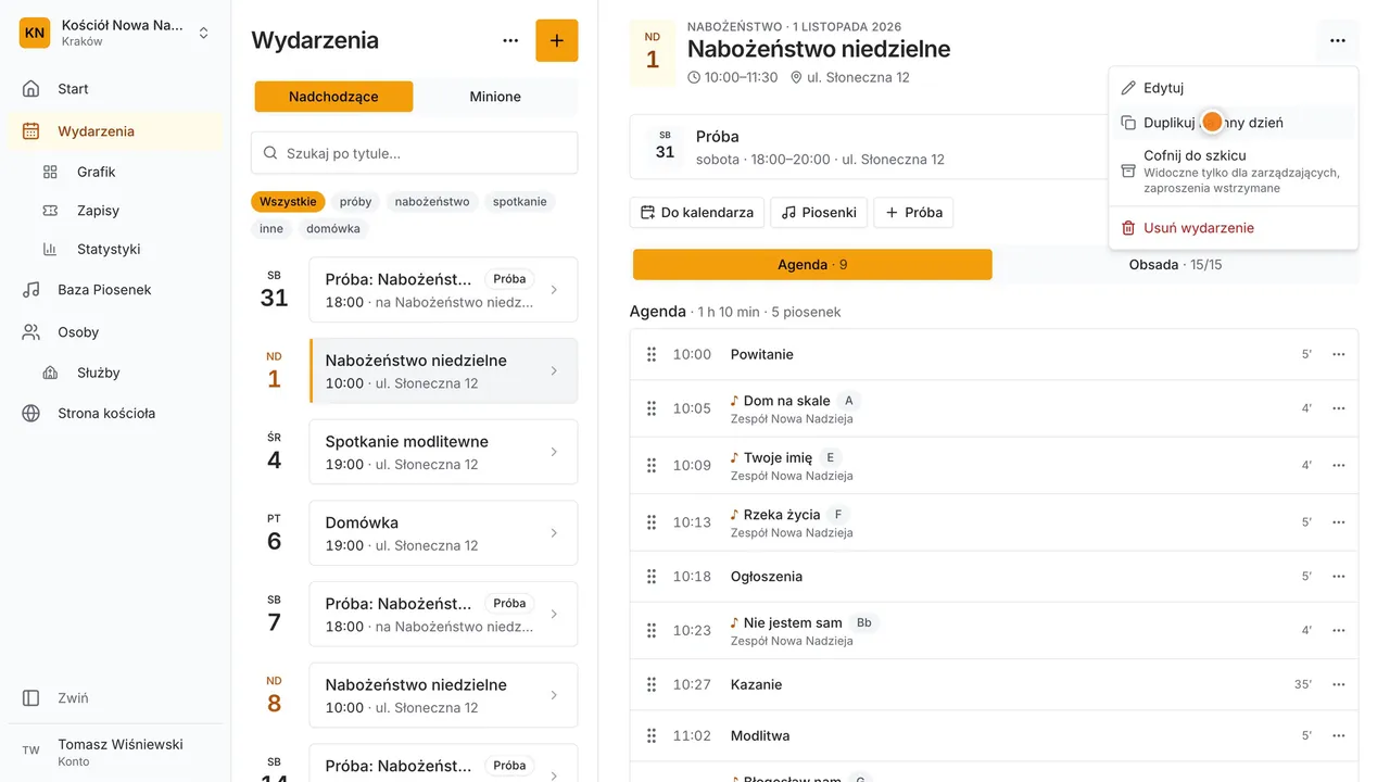 Krok 12: Jednorazowe wydarzenie podobne do innego? W menu wybierz Duplikuj na inny dzień.