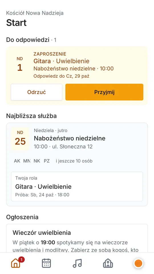 Krok 6: Na dole masz resztę: Wydarzenia, Piosenki, Służby i swoje Konto.