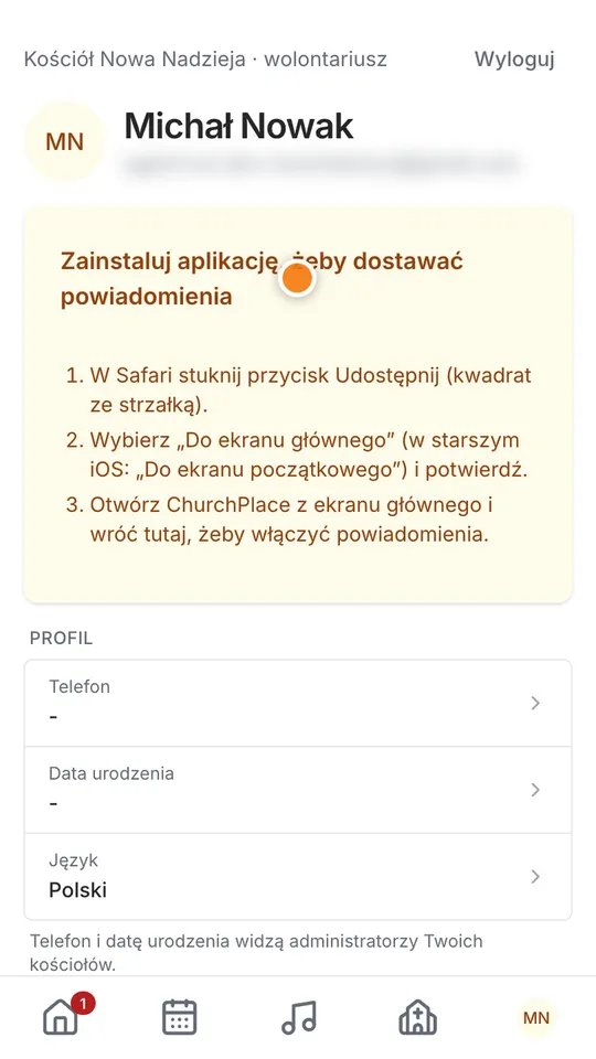 Krok 1: Chcesz mieć ChurchPlace pod ręką jak zwykłą aplikację? Dodaj ją do ekranu telefonu. Na iPhonie to chwila.