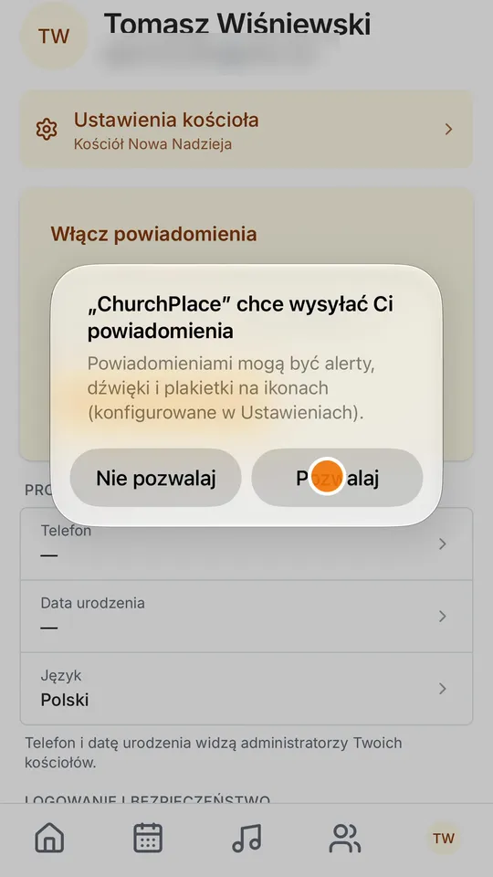 Krok 8: Telefon zapyta o zgodę. Stuknij Pozwalaj.