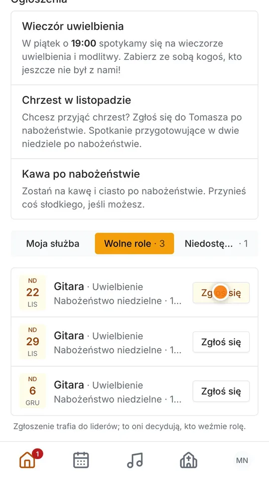 Krok 6: W Wolnych rolach zobaczysz, gdzie jeszcze kogoś brakuje. Możesz się tam zgłosić.
