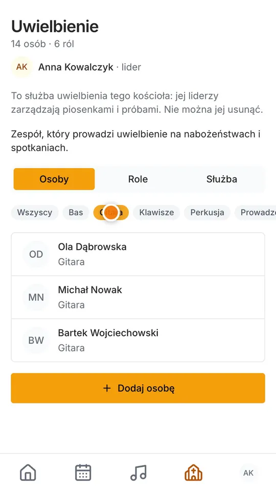 Krok 4: Stuknij rolę, na przykład Gitara, a zobaczysz tylko te osoby.