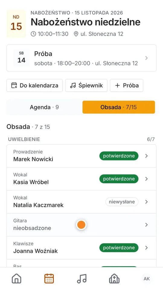 Krok 2: Otwórz wydarzenie i stuknij Obsada. Puste miejsca widać od razu.