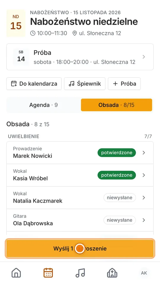 Krok 5: Gotowe? Stuknij Wyślij zaproszenia. Każdy dostanie powiadomienie.