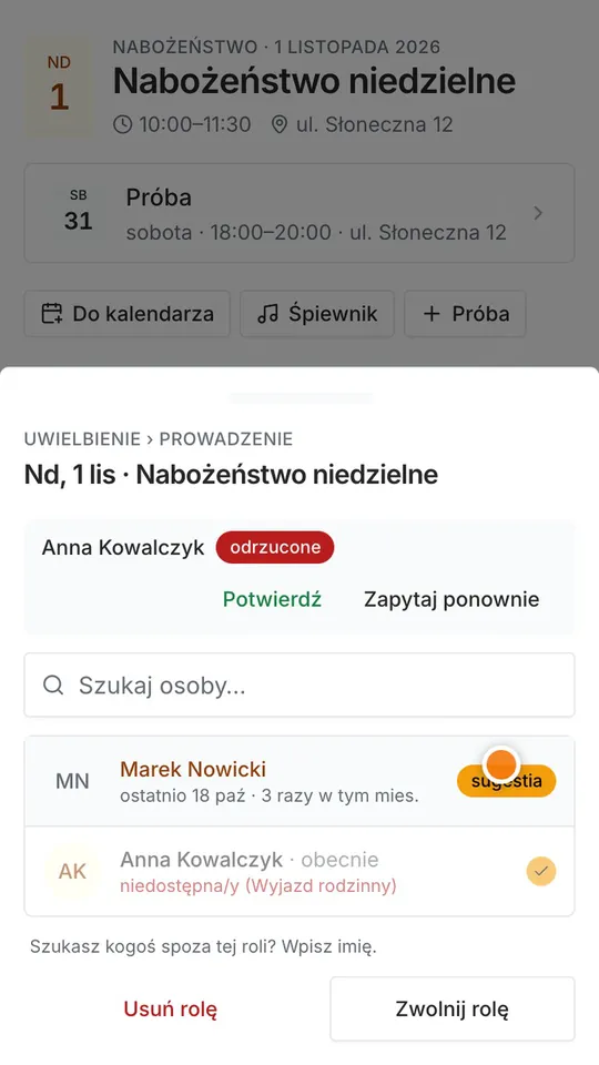 Krok 7: Ktoś odmówił? Stuknij Zapytaj ponownie albo wybierz kogoś innego.