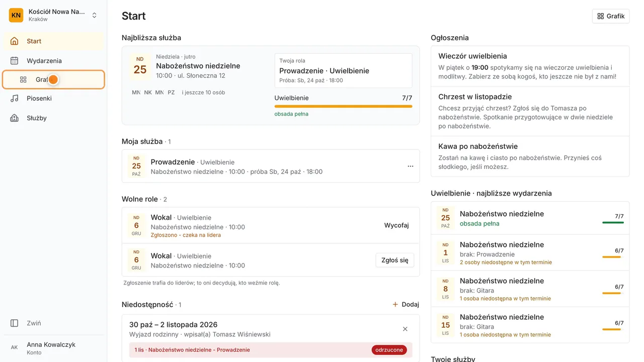 Krok 1: Chcesz obsadzić cały miesiąc za jednym razem? Do tego jest Grafik.