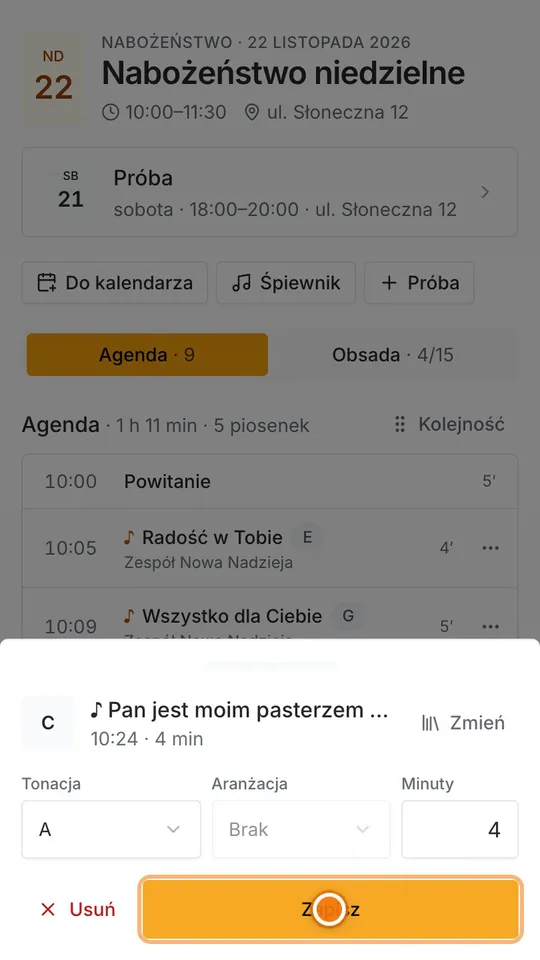 Krok 4: Ustaw tonację i aranżację na tę niedzielę.