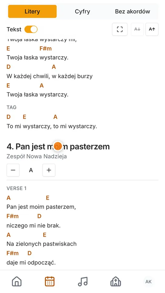 Krok 7: Zespół zobaczy wszystko w Śpiewniku: te piosenki, w tej kolejności i tonacji.