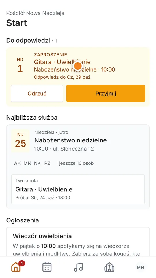 Krok 1: Masz zaproszenie do służby? Znajdziesz je od razu na Starcie, na samej górze.