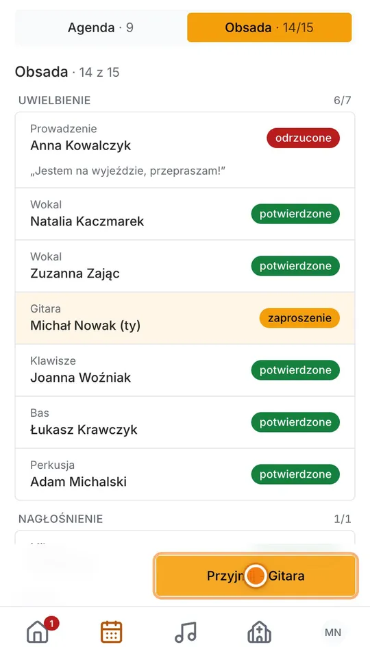 Krok 4: Pasuje Ci? Stuknij Przyjmij. Nie dasz rady? Odrzuć. Lider od razu wie, że musi poszukać kogoś innego.
