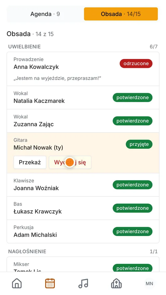 Krok 5: I gotowe! A gdyby coś Ci jednak wypadło, możesz tu przekazać służbę komuś innemu albo się wycofać.