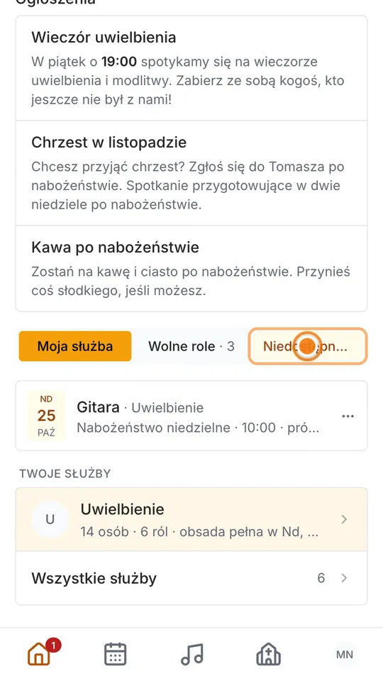 Krok 2: Na Starcie, obok Mojej służby, stuknij Niedostępność.
