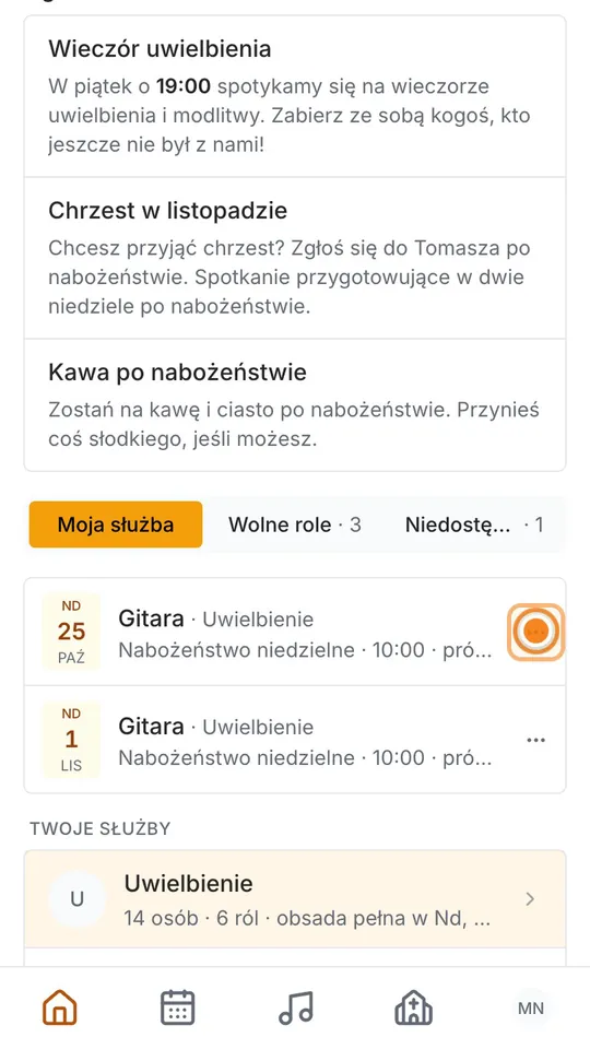 Krok 2: W Mojej służbie, przy swojej roli, stuknij Więcej.