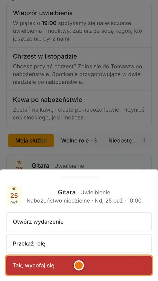 Krok 6: Nikt nie może? Stuknij Wycofaj się z roli i potwierdź.